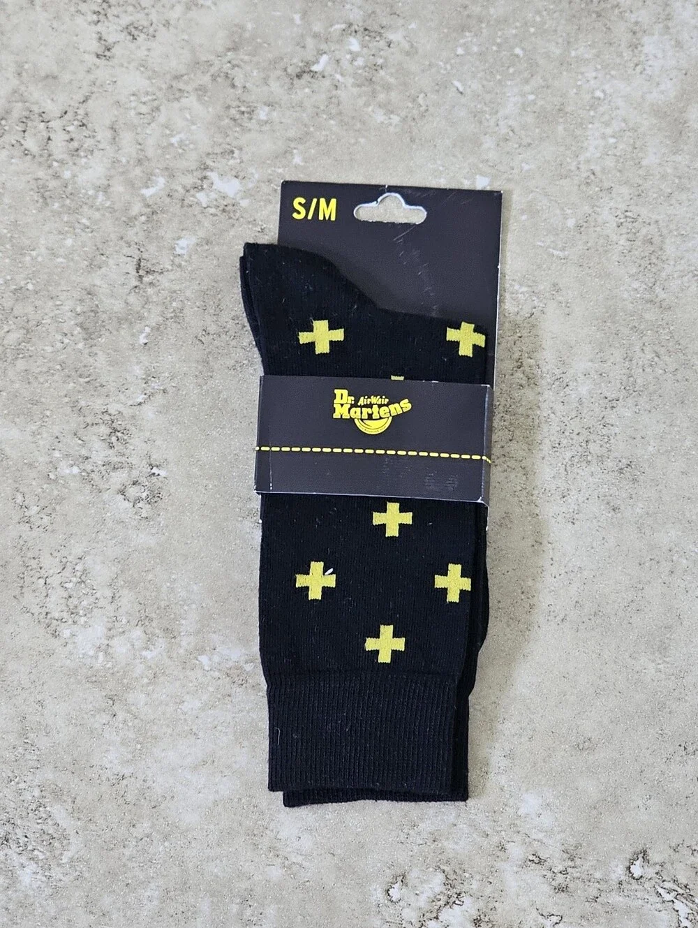 1 Pair Dr. Martens S/M (3-8) AirWair Cross Logo Socks Black Yellow Cotton Blend